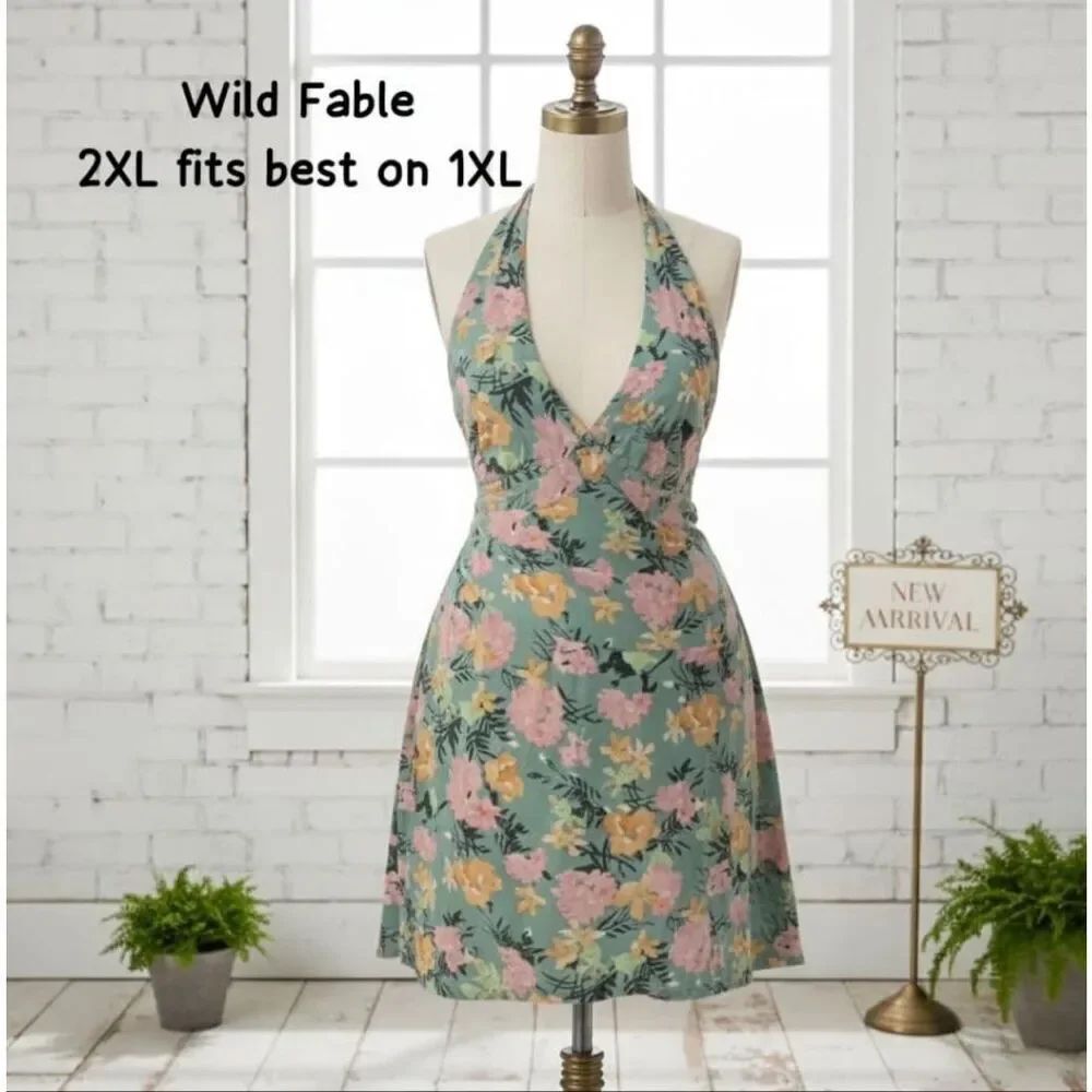 Wild Fable NEW size XXL Halter Dress Green floral multicolor
